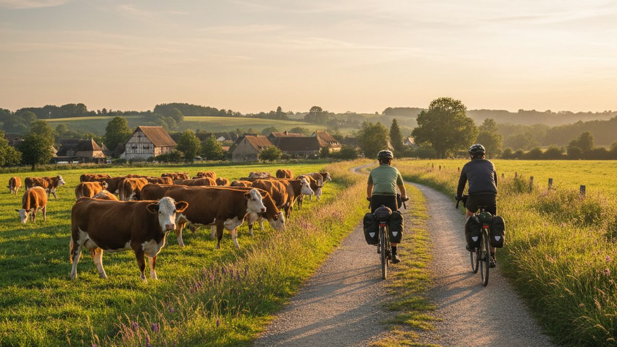 avenue-verte-ciclisti-mucche-normandia-lifeonabike-blog