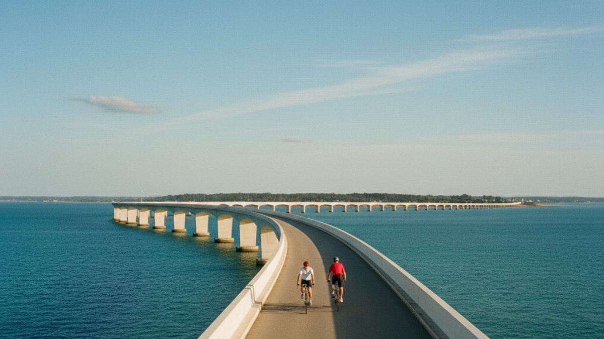Atlantic coast cycle path through dunes and pine forest on the Vélodyssée